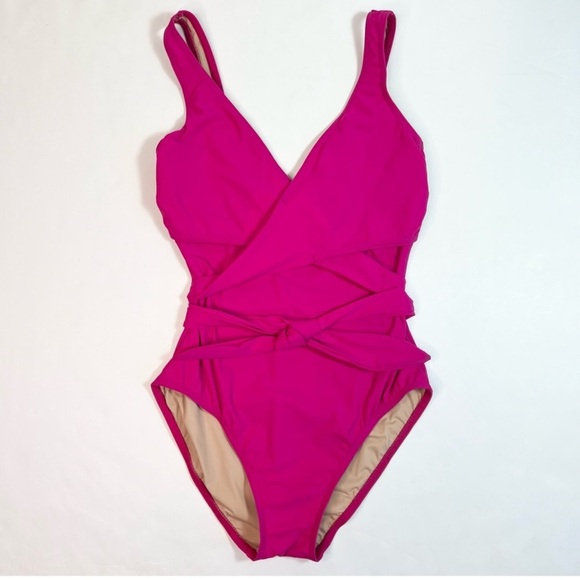 Karla Colletto Prima Ballet Wrap Tie Surplice One-piece Swimsuit Fuchsia Size 12 - Picture 1 of 7